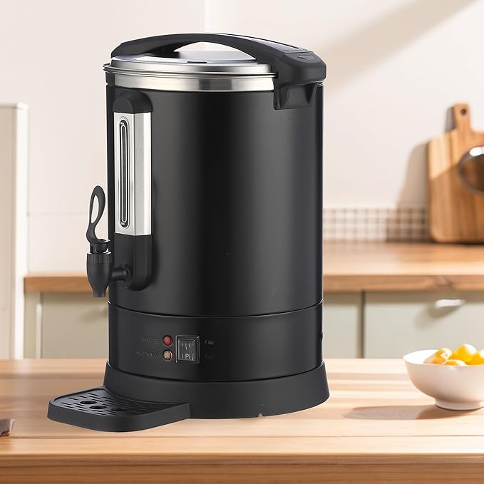 PioneerWorks 120 Cup Commercial Coffee Maker with Percolator Brewing 18L Stainless Steel Hot Water Urn Dual Tap for Fast Serving Event &amp Office Coffee Dispenser in Metallic Black