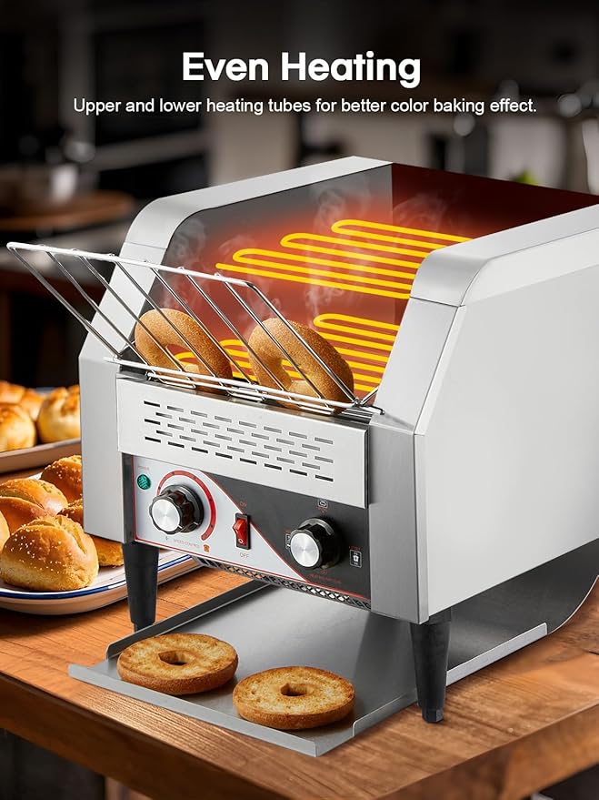 Commercial Conveyor Toaster 350 Slices/Hour Electric Stainless Heavy Duty Restaurant Toaster with Dual Heating Tube 7 Browning Levels for Bagel Restaurant Bakery Cafe Silver
