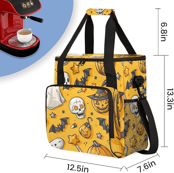 Halloween Pumpkin Coffee Maker Carrying Bag Abstract Pumpkin Travel Storage Bag Compatible with K-Mini or K-Mini Plus Single Serve Coffee Brewer Carrying Case with Multiple Pockets &amp Shoulder St