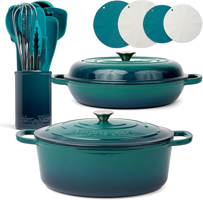 Larder &amp Vine 20 Piece Cookware Set (Bondi) | Dutch Oven Utensil Set Braiser and Trivets