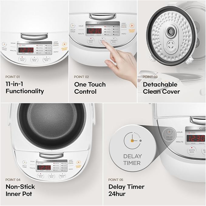 CUCHEN CRM-G0601WUS | 6 Person | Micom Rice Cooker 6 Cup (Uncooked) 1.4Quarts | 12 Cup (Cooked) Slow Cooker and Warmer | Direct Touch control | Nonstick Inner Pot | Delay Timer