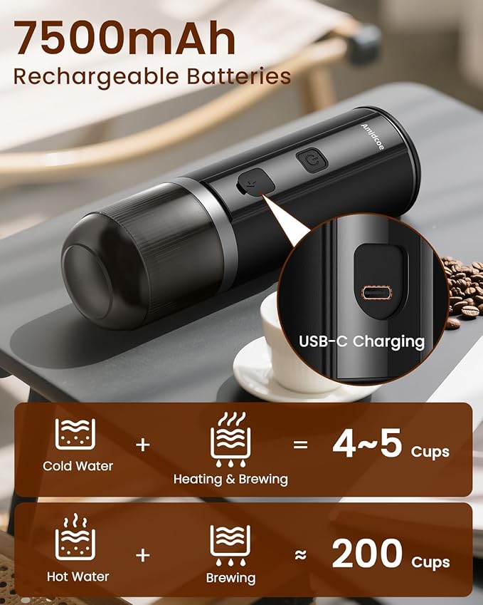 Portable Espresso Maker 20 Bar Electric Espresso Machine for Travel Camping Rechargeable USB-C Mini Coffee Maker for NS Capsule Pods and Ground Coffee Matte Black