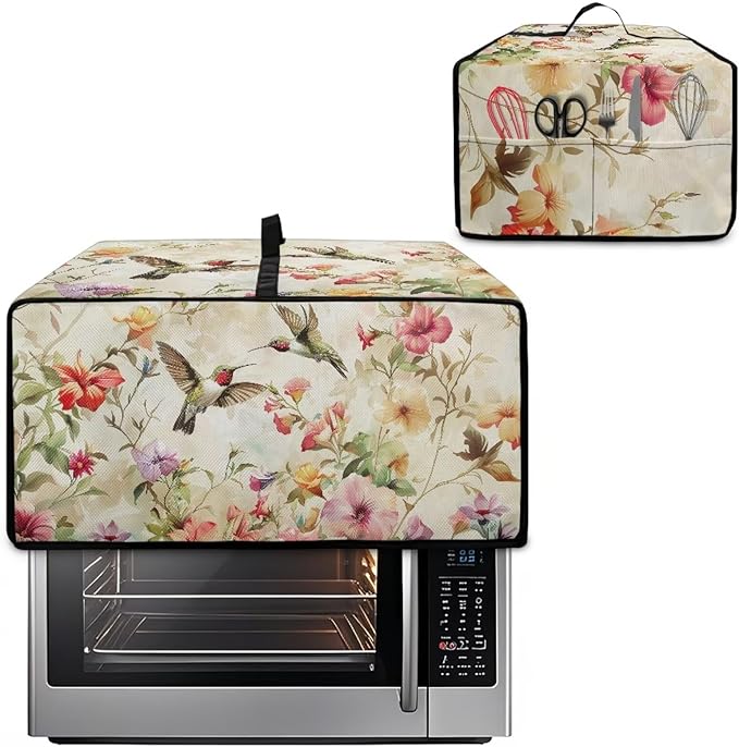 Doojoayie Small Appliance Dust Cover 4 Slice Toaster Cover Small Appliance Dust Protector for Toaster Oven/Bread Making Machine/Air Fryer Flower &amp Hummingbird Print