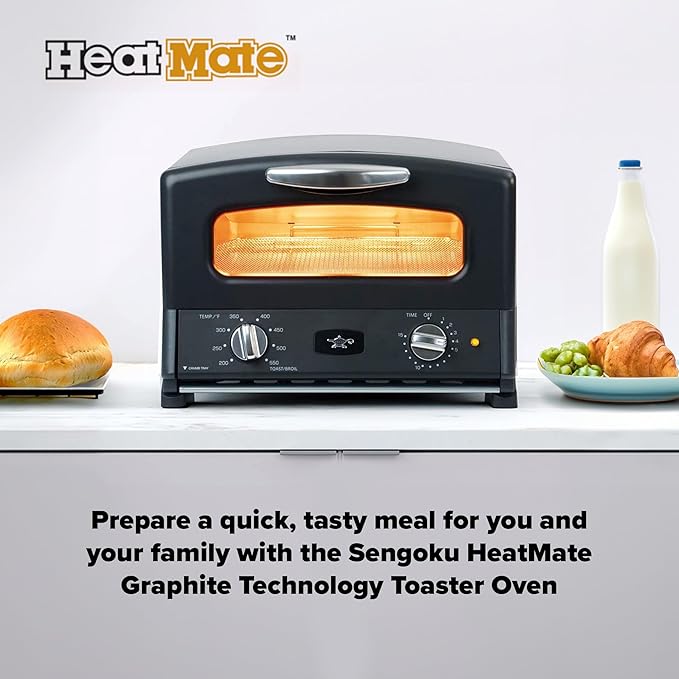 Countertop Toaster Oven Compact Kitchen Appliance with Graphite Heating Technology Black