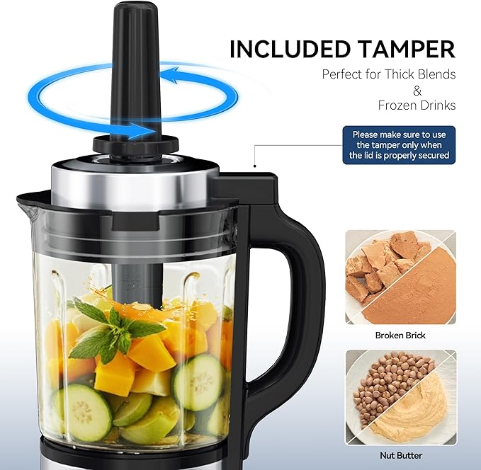 Glass Blenders for Kitchen with Tamper Blender for Smoothies Professional Blenders 1500W Motor 9 Adjustable Speeds 14 Preset Programs High-Speed Heating Blender for Nut Milk Soups Sauces &amp