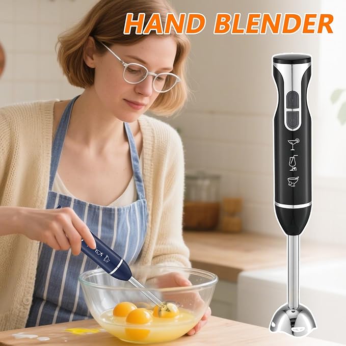 Hand Blender - 1000W Handheld Kitchen Wand Cordless Egg Beater Durable Multi Speed Appliance | Kitchen Hand Mixer for Baking babys Food Jams Puree Meat Cream Camping Tomato Sauce Mayonnaise Fruits