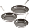 Anolon EverLast Ceramic Nonstick Frying Pans/Skillets Clad Induction 3 Piece Set 8.5 Inch 10 Inch and 12.25 Inch Open Fry Pans - Stainless Steel