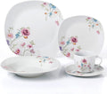 Unknown1 20 Pc. Square Dinnerware Set Service for 4-Small Floral Design White Casual Porcelain Piece Dishwasher Safe Microwave