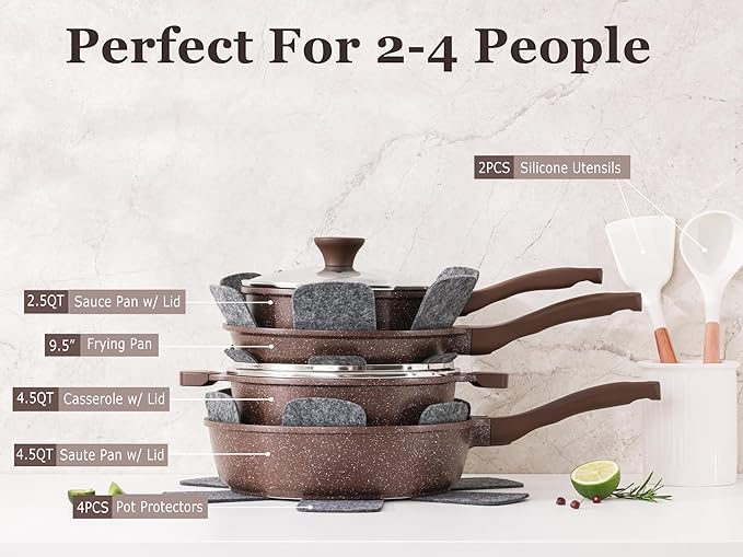SENSARTE Nonstick Cookware Set 13-Piece Healthy Pots and Pans Set Kitchen Cooking Set with Stay-Cool Handles Silicone Utensils and Pot Protectors PFOA Free