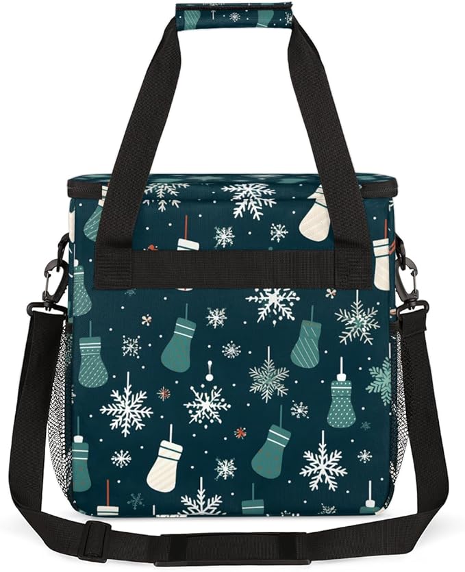 Xmas Stocking Coffee Maker Carrying Bag Snowflake Travel Storage Bag Compatible with K-Mini or K-Mini Plus Single Serve Coffee Brewer Carrying Case with Multiple Pockets &amp Shoulder Strap