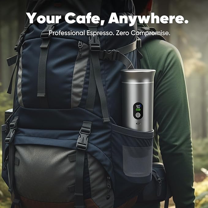 Portable 3-in-1 Espresso Coffee Maker Self-Heating &amp Rechargeable with Smart Display — Works with Ground Coffee Small &amp Large Capsules Travel &amp Camping Mini Machine 20-Bar Extraction
