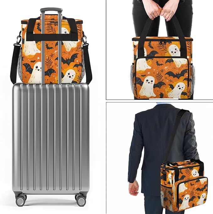 Spooky Ghosts Coffee Maker Carrying Bag Bright Ghosts Travel Storage Bag Compatible with K-Mini or K-Mini Plus Single Serve Coffee Brewer Carrying Case with Multiple Pockets &amp Shoulder Strap