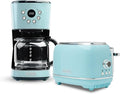 HADEN Heritage 12 Cup Programmable Vintage Retro Home Coffee Maker Machine with Heritage 2 Slice Wide Slot Stainless Steel Bread Toaster Turquoise
