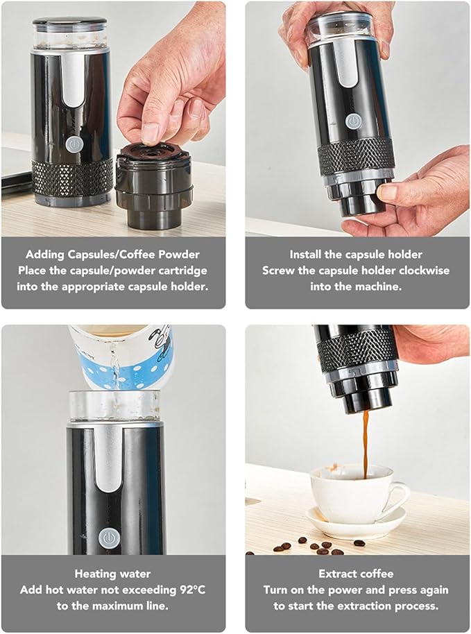 Portable Machine USB Rechargeable Cordless Electric Coffee Maker for Coffee Capsules Ground Coffee for Travel Hiking Camping Office