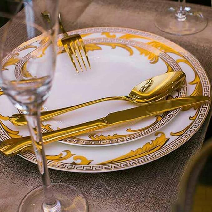 uropean Style Dinnerware Set Service for 6 Bone China Dinnerware Sets Unbreakable Porcelain Dinner Sets Coffee Cup and Saucer Tableware Set Steak Dinner Plates Dish Se golden hook-04