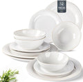 AmorArc Ceramic Dinnerware Sets Handmade Stoneware Reactive Glaze Plates and Bowls Set Scratch Resistant | Dishwasher &amp Microwave Safe Dishes Set Service for 4 (12pc)
