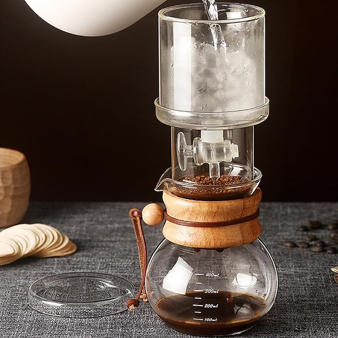 Ice Drip Coffee Maker 400ml Large Capacity Ice Drip Coffee Maker Clear Glass Cold Brew Coffee Maker Set with Adjustable Water Flowing for Household Tea Room 400ml