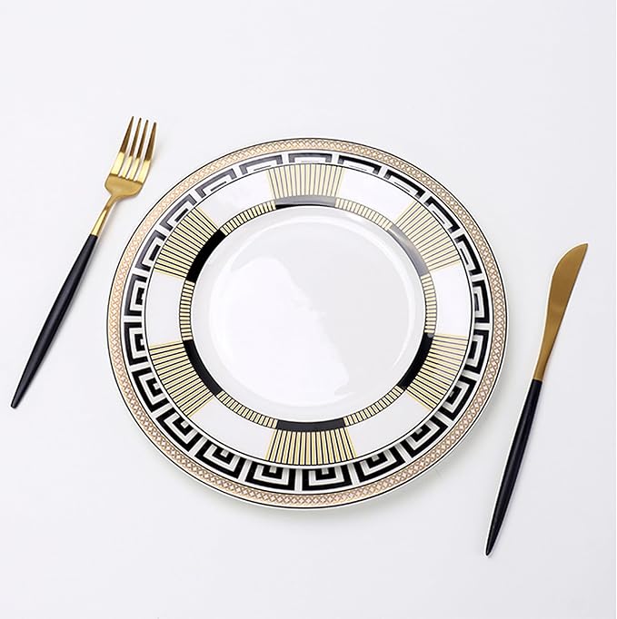 Bone China Dinnerware Set for 2 8 Pieces Premium Black Gold Striped Dinner Plate with Teacup and Saucer Luxury Plate Set for Brunch Wedding Housewarming and Special Occasions