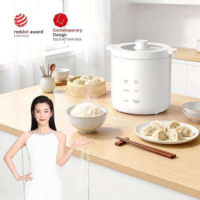 olayks Rice Cooker 2 Cup Uncooked Mini Rice Cooker Small Electric Cooker with 4 Cooking Functions 24 Hour Preset Heat Preservation Non-Stick Ceramic Coating for 1-2 People