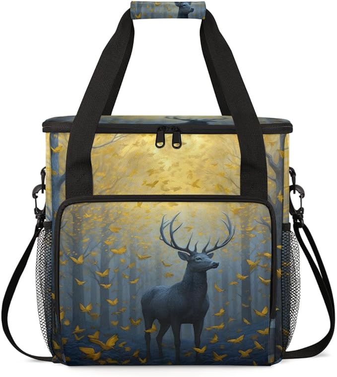 Forest Elk Coffee Maker Carrying Bag Retro Elk Portable Travel Storage Tote Bag Compatible with K-Mini or K-Mini Plus Single Serve Coffee Brewer Carrying Case with Multiple Pockets &amp Shoulder St