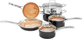 Amazon Basics Ceramic Nonstick Cookware Set Induction Ready Dishwasher &amp Oven Safe Even Heating 10-Piece Set with Frying Pans Saucepans Glass Lids Copper Color