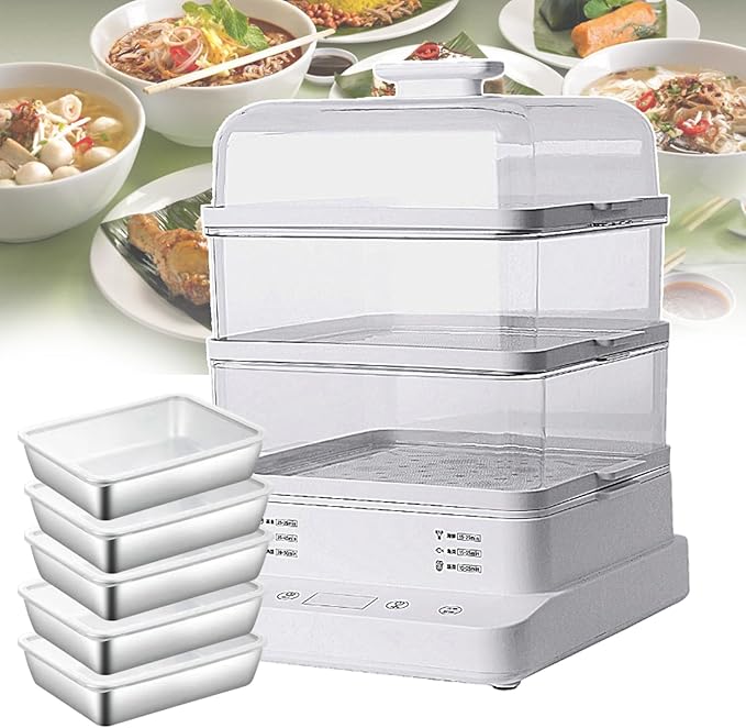Electric Warming Device For Food With 6 Cooking Modes | Detachable Steam Rice Cookers | 24-Hour Appointment For Seafood Cereals | Electric Multi-Cookers | Stainless Steel(White)