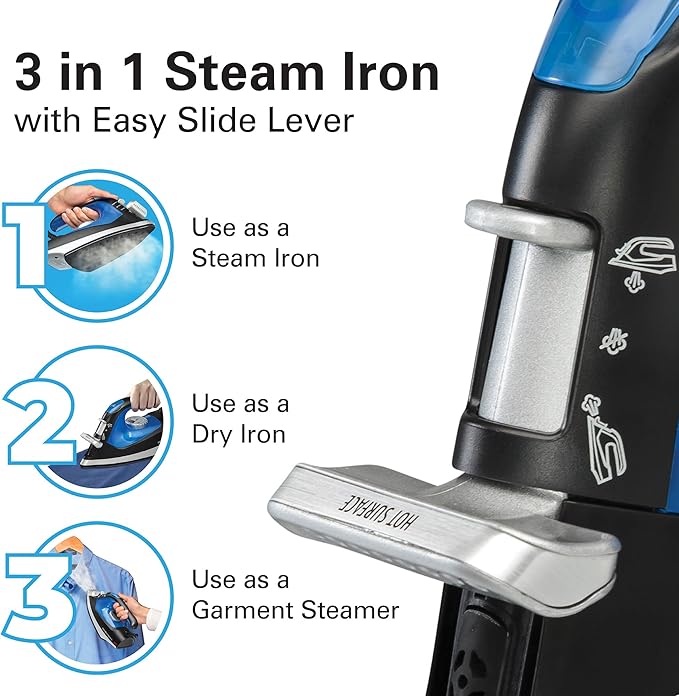 Hamilton Beach Power Elite Wave Action Blender For Shakes and Smoothies Puree Crush Ice &amp 2-in-1 Iron &amp Garment Steamer for Clothes with Continuous Steam Nozzle 5 Temperature