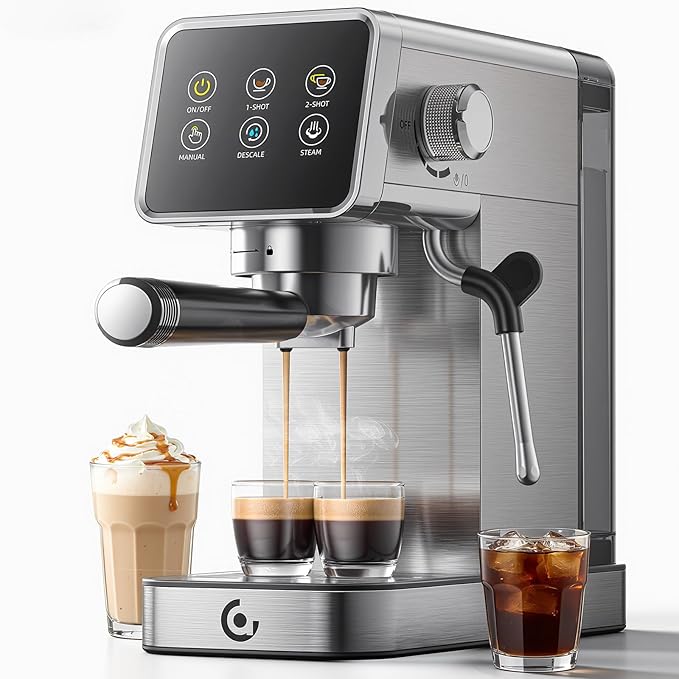 20 Bar Espresso Coffee Machine with LED Touch Screen Espresso Maker with Self-Cleaning Function &amp Milk Frother Compact Cappuccino &amp Latte Maker for Home and Office