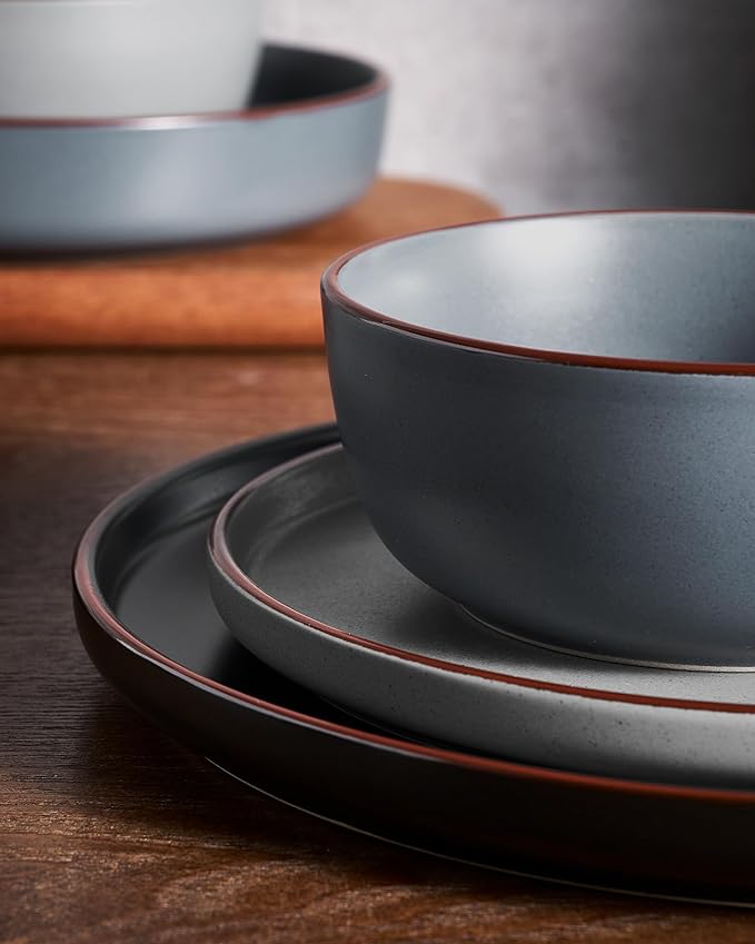 Famiware Mercury Dinnerware Sets with Pasta Bowls Service for 4 (16 Pieces) Plates and Bowls Sets Microwave and Dishwasher Safe Dishes Set Multi-color