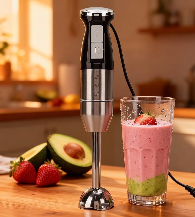 Chrees Immersion Hand Blender Corded hand blender 400W Electric Handheld Portable Stick Mixer with 2 Mixing Speed for Effortless Blending Soup Smoothies Puree Baby Food