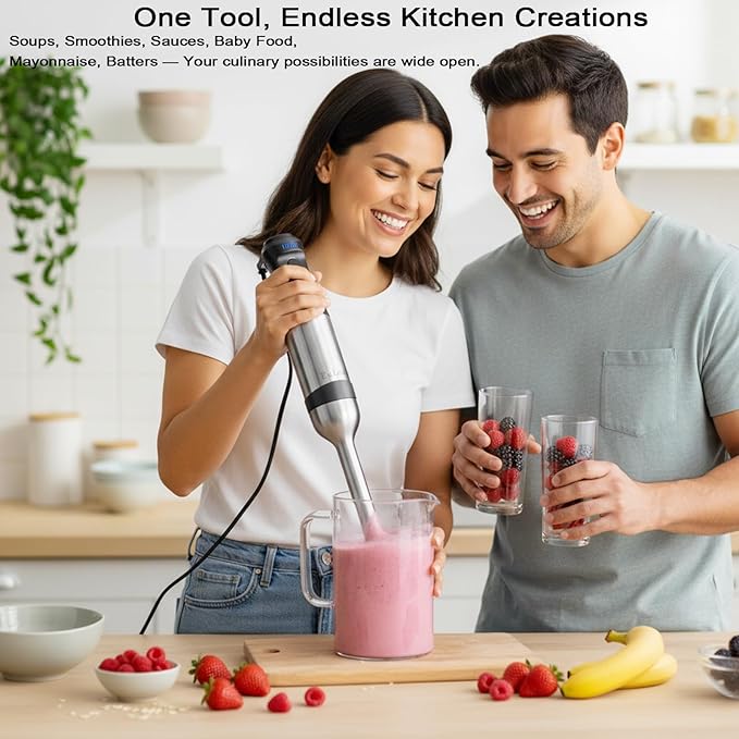 2026 New Immersion Hand Blender 1200W with 5-Speed Settings Stainless Steel Bladeswith scratch-resistant design Gift Box Packaging. An Ideal Choice for Blending Soup Mayonnaise