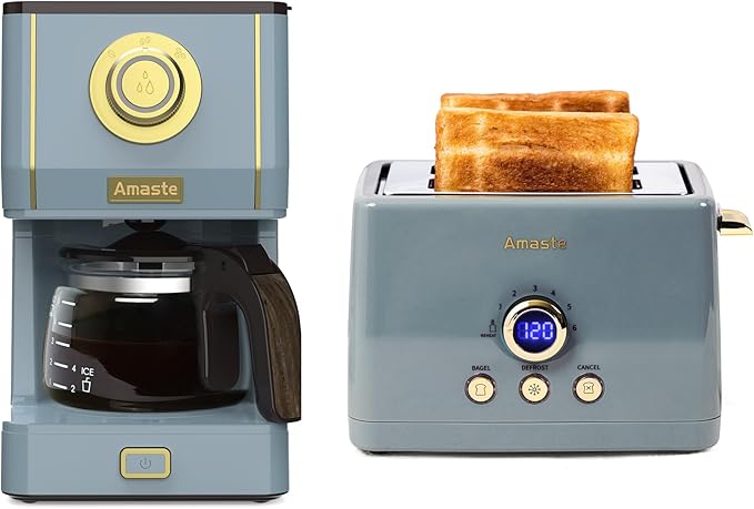 Amaste Retro Coffee Maker &amp Toaster Set- Ash Blue
