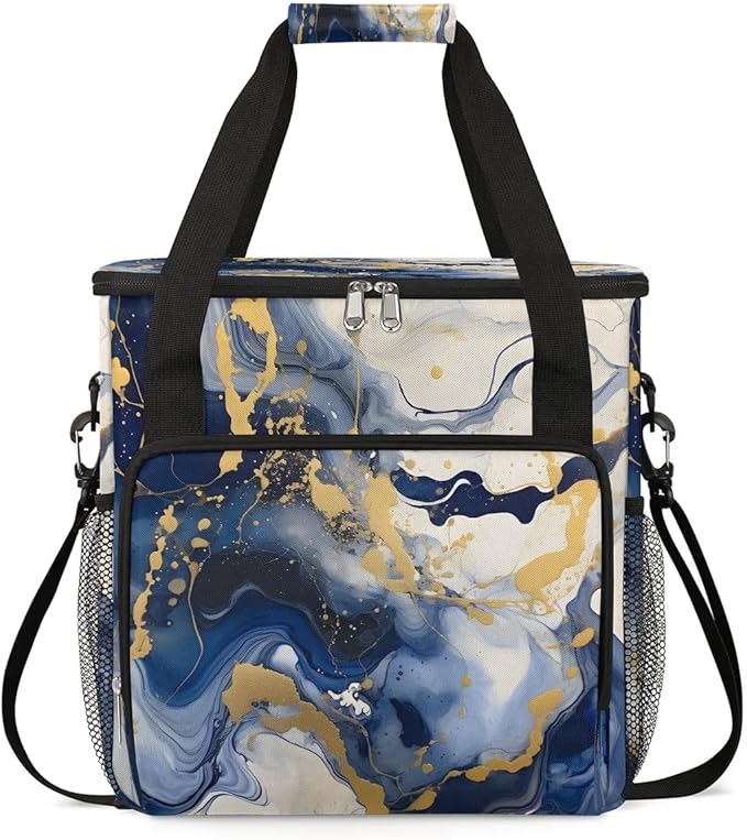 Navy Blue Marble Coffee Maker Carrying Bag for Keurig K-Mini or K-Mini Plus Storage Portable Coffee Maker Travel Bag