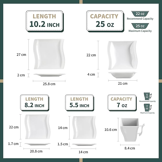 MALACASA 30 Piece Ivory White Dinnerware Sets Bundle with 26 Piece Plates and Bowls Sets Series FLORA