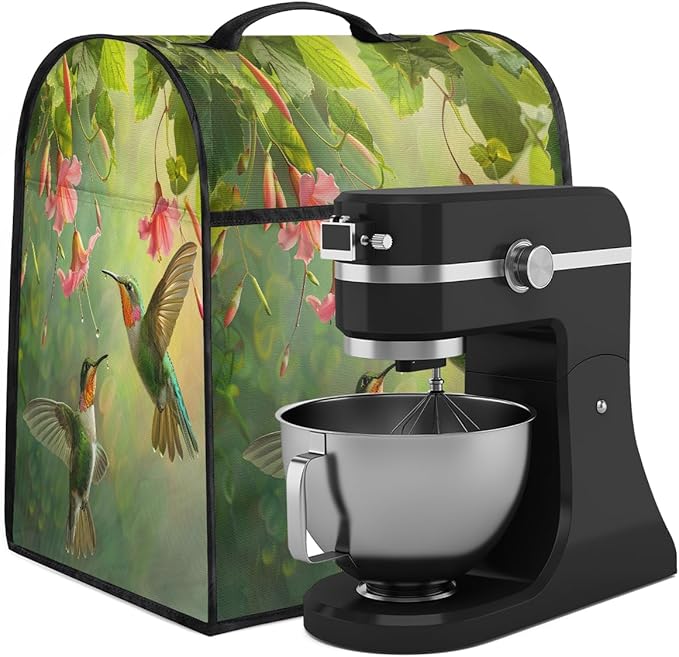 cfpolar Kitchen Aid Mixer Cover Compatible with 6-8 Quarts Hummingbird Flower Leaves Stand Mixer Cover Kitchen Aid Mixers Accessories Appliance Organizer Bag Dust Covers with Zipper Pocket