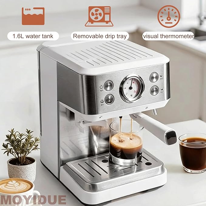 Automatic Espresso Machine with Grinder &amp Milk Frother Touchscreen Espresso Coffee Maker with Visual Thermometer All-in-One Coffee Maker Hot &amp Iced Latte Cappuccino(Black)