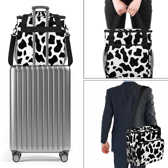 Cow Print Western Coffee Maker Carring Bag Large Insulated Storage Organizer Case Tote Bags with Shoulder Strap for Travel Work Picnic