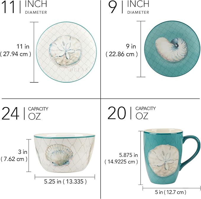 Certified International Ocean View 16 Piece Dinnerware Set Serice for 4