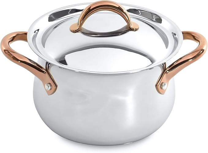 BergHOFF Ouro Gold 18/10 Stainless Steel 17Pc Cookware Set With Lids 11Pc Induction Pots and Pans and 6Pc Bamboo Cooking Utensils Set PFOA-free Rose Gold Handles