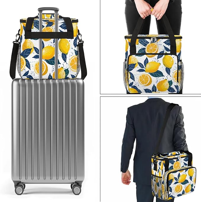 Printed Lemon Coffee Maker Carrying Bag Compatible with K-Mini or K-Mini Plus Portable Single Cup Coffee Maker Case with Pockets for K Cup Pods