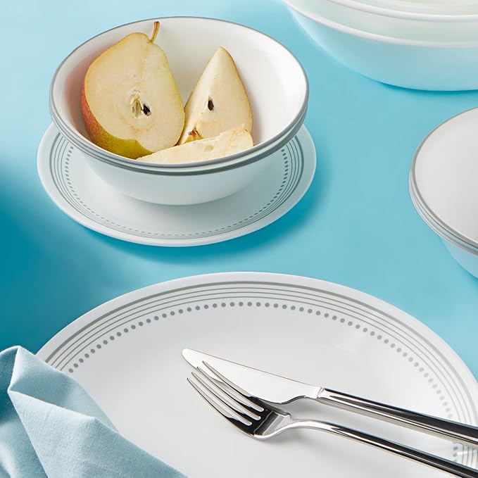 Corelle Dinnerware Set (4pc Set Mystic Gray)-Set for 4 | Includes 4 x Side Plates | 80% Recycled Glass | 3 X More Durable Half the Space &amp Weight of Traditional Ceramic