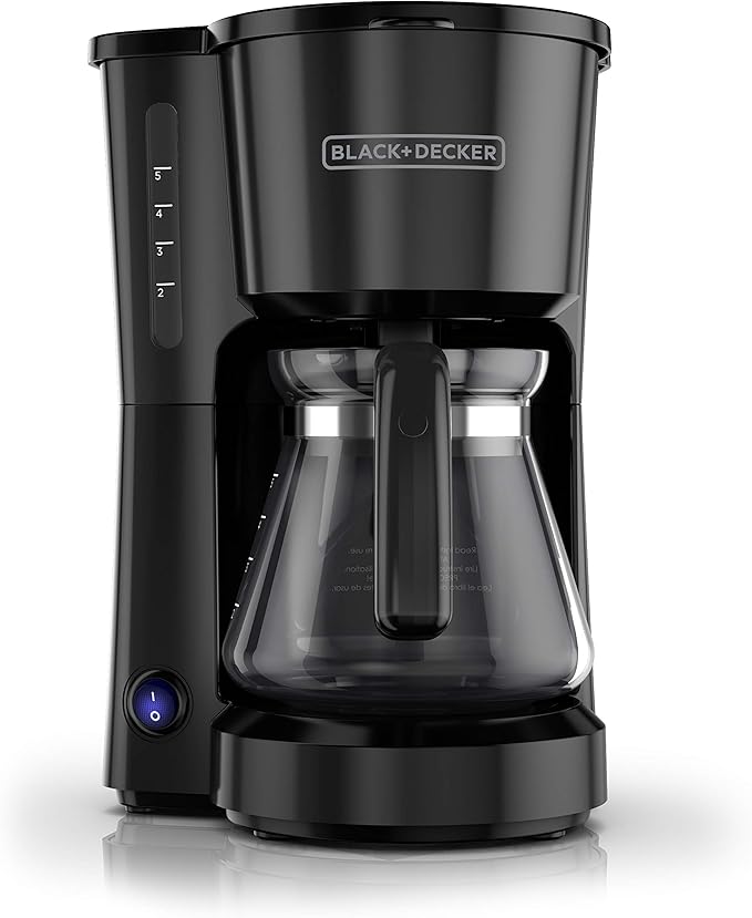 BLACK+DECKER 5-Cup Coffee Maker with On/Off Switch Sneak-A-Cup Feature and Easy-View Water Window Black