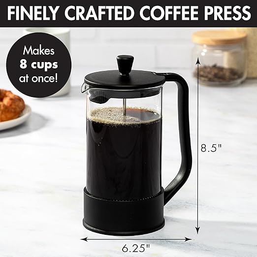 Primula French Press Coffee Maker Heat Resistant Borosilicate Glass with Stainless Steel Filters 8 Cup 34 oz Black