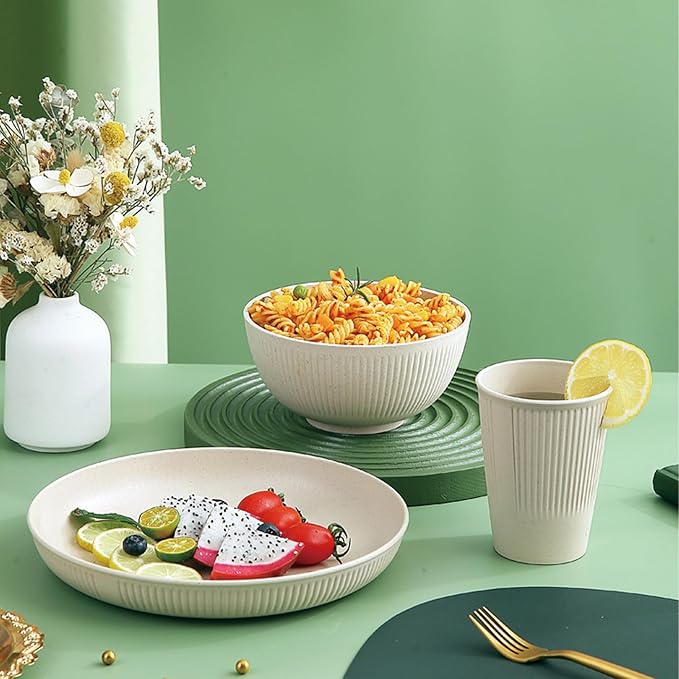 OFYDNR 12Pcs Dinnerware Sets Plates Bowls and Cups Sets Dishwasher and Microwave Safe
