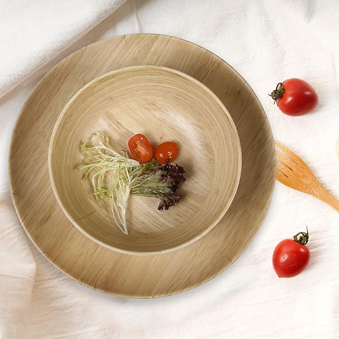 Melamine Dinnerware Set - 12pcs dinnerware set Indoor and Outdoor use Bamboo Pattern Dishes Dinnerware Set for 4Dishwasher Safe (Wood Grain)