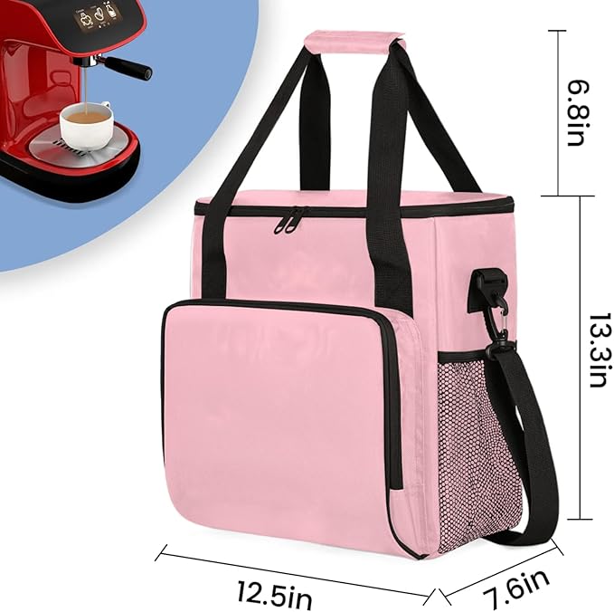 Light Pink Coffee Maker Carrying Bag Waterproof Insulated Leakproof Cooler Bag Portable Storage Tote Bag Organizer With Shoulder Strap