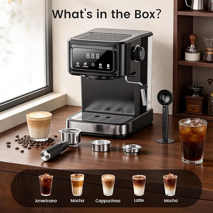 Espresso Machine 15 Bar Compact Electric Coffee Maker with Milk Frother for Latte &amp Cappuccino Expresso Coffee Machines Removable Water Tank Ideal for Home and Office Use - Cafetera Espresso
