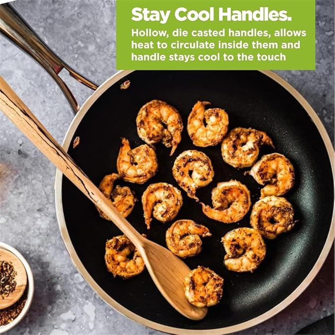 Copper Cast 5 Piece Cookware Pots and Pan Set with Triple Coated Nonstick Copper Surface Aluminum Composition for Even Heating5 PcOne