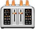 SEEDEEM Toaster 4 Slice Stainless Steel Touch Screen for Dual Control Digital Timer Smart Toaster with 6 Bread Type 7 Shade Setting 1.5''Wide Slot Removable Crumb Tray 1800W Silver Metallic