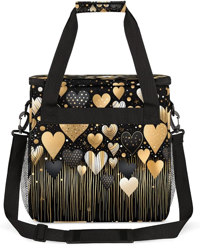 Gold Black Heart Coffee Maker Carrying Bag Portable Travel Storage Tote Bag Compatible with K-Mini or K-Mini Plus Single Serve Coffee Brewer Carrying Case with Multiple Pockets &amp Shoulder Strap